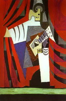 Pablo Picasso. Polichinelle with Guitar Before the Stage Curtain, 1919
