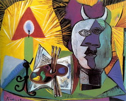 Pablo Picasso. Candle, palette, Minotaur head