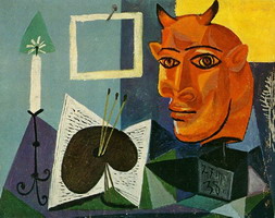 Pablo Picasso. Still Life with Candle, Palette and Red Minotaur Head