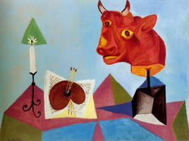 Pablo Picasso. Candle, palette, red bull head
