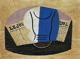 Pablo Picasso. Still life with `Journal` [Glass and newspaper], 1923