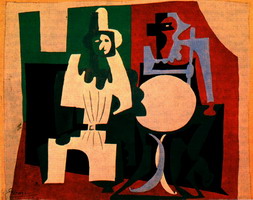 Pablo Picasso. Pierrot and Harlequin has a cafe terrace