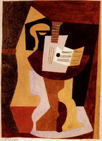 Pablo Picasso. Guitar and partition on a pedestal