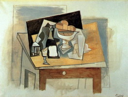 Pablo Picasso. Glass fruit bowl on a table