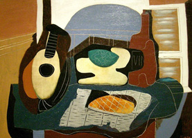 Pablo Picasso. Mandolin, fruit basket, bottle and pastry