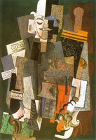 Pablo Picasso. Man with bowler hat sitting in a chair