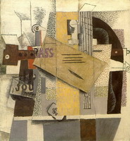 Pablo Picasso. Bottle of Bass, clarinet, guitar, violin, newspaper, ace of clubs [violin]