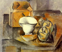Pablo Picasso. Still Life (cabinet, fruit dish, cup), 1909