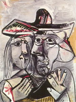 Pablo Picasso. Bust of man with a hat and woman's head