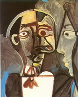 Pablo Picasso. Bust of man and woman face profile