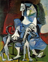 Pablo Picasso. Woman with dog (with Jacqueline Kabul), 1962