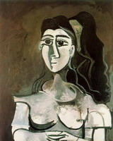 Pablo Picasso. Bust of woman with yellow tape (Jacqueline)