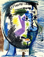 Pablo Picasso. Head of a bearded man at the V cigarette