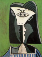 Woman's head on a green background